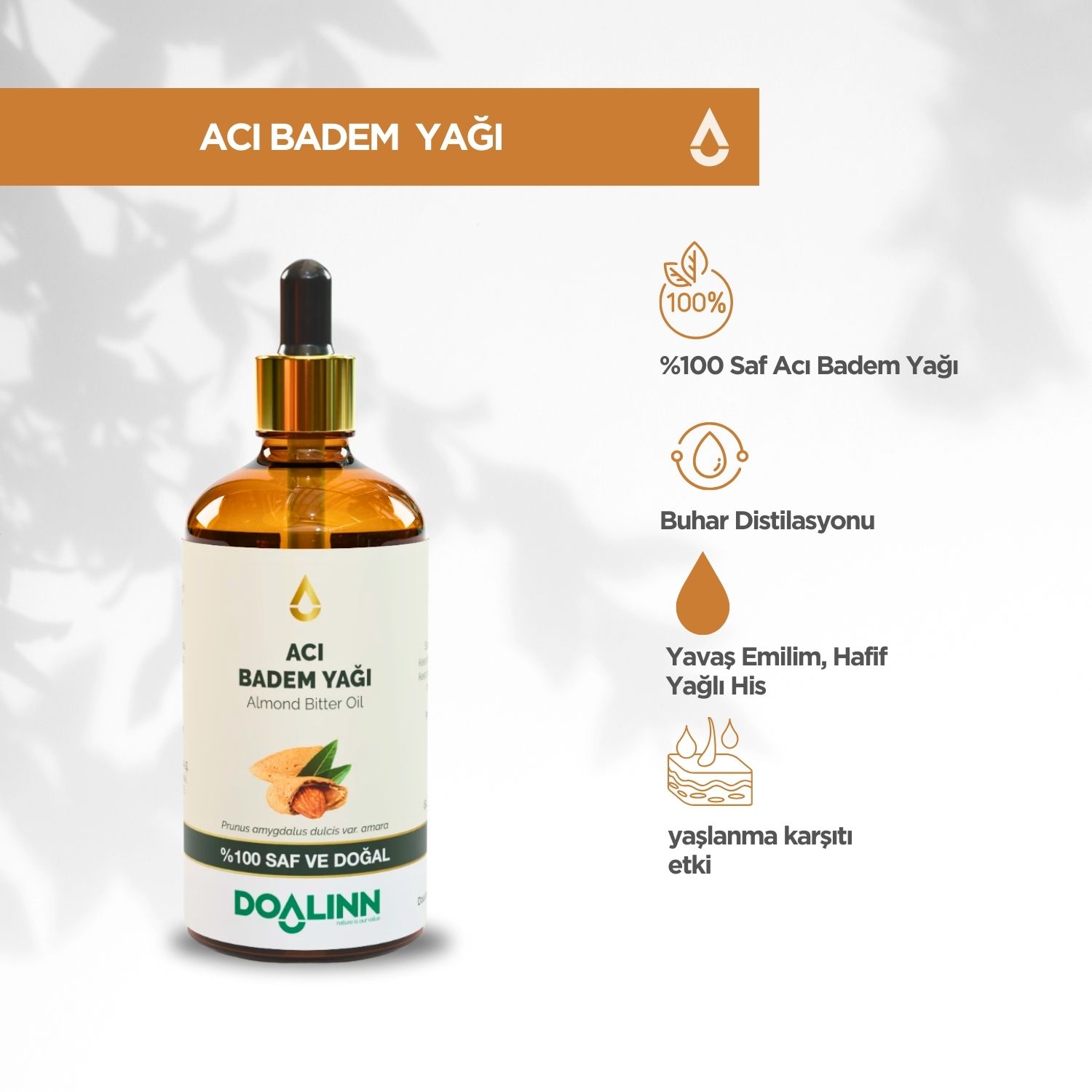 Acı Badem Yağı (Prunus amygdalus dulcis var. Amara) 100 ml.