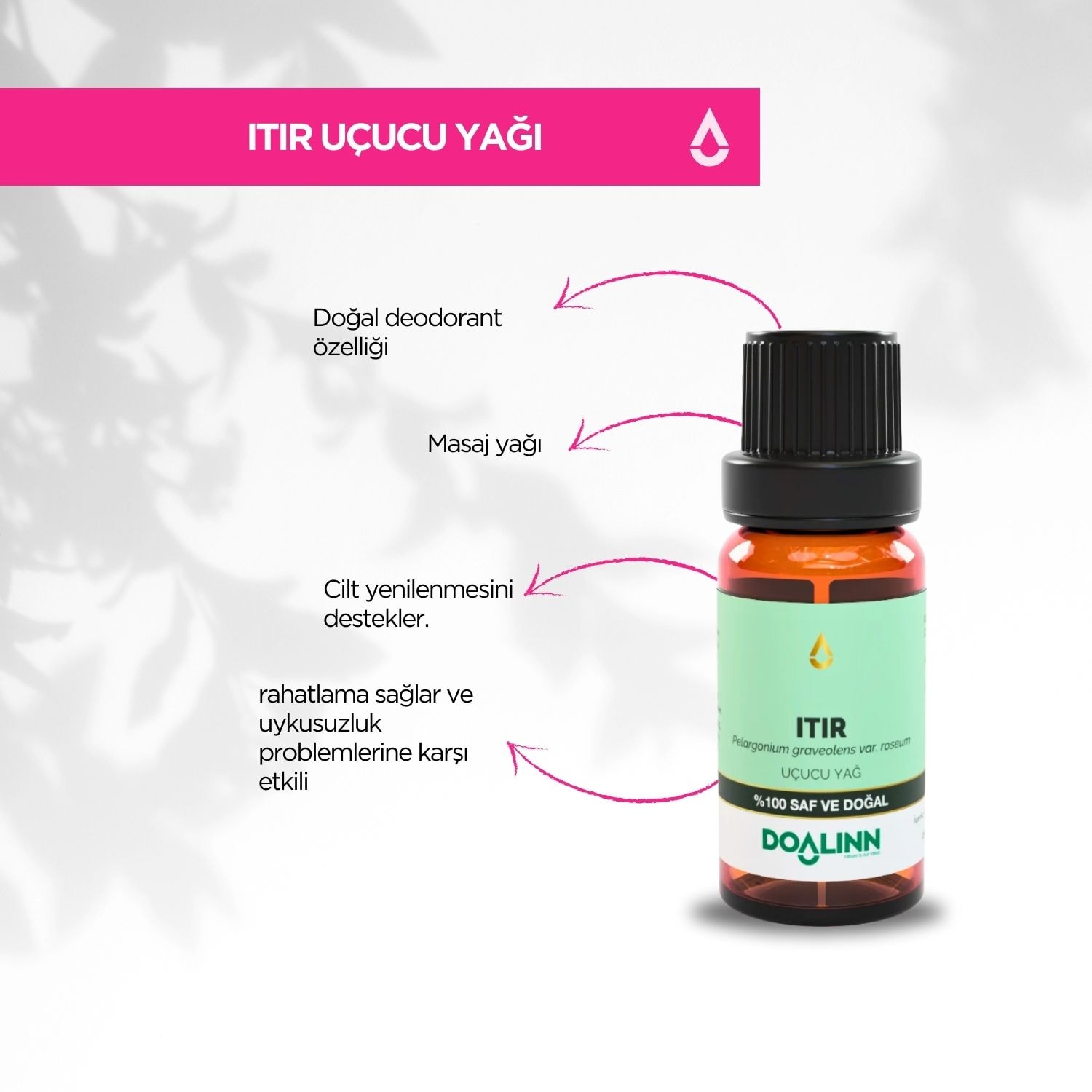 Itır Uçucu Yağı (Pelargonium graveolens) 10 ml.
