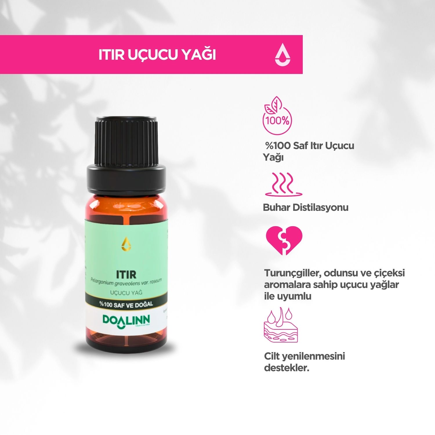 Itır Uçucu Yağı (Pelargonium graveolens) 10 ml.
