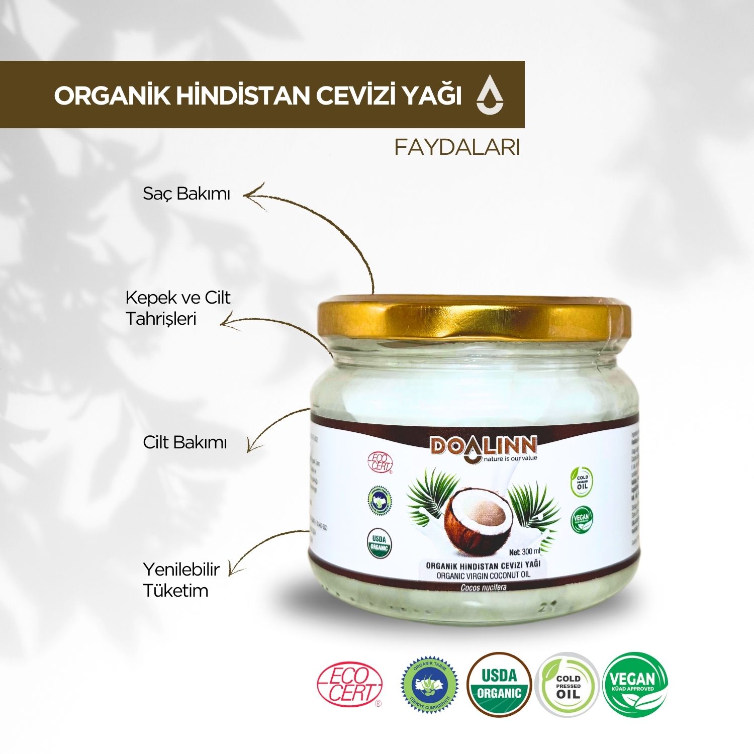 Hindistan Cevizi Yağı (Organik Sertifikalı) 300 ml.