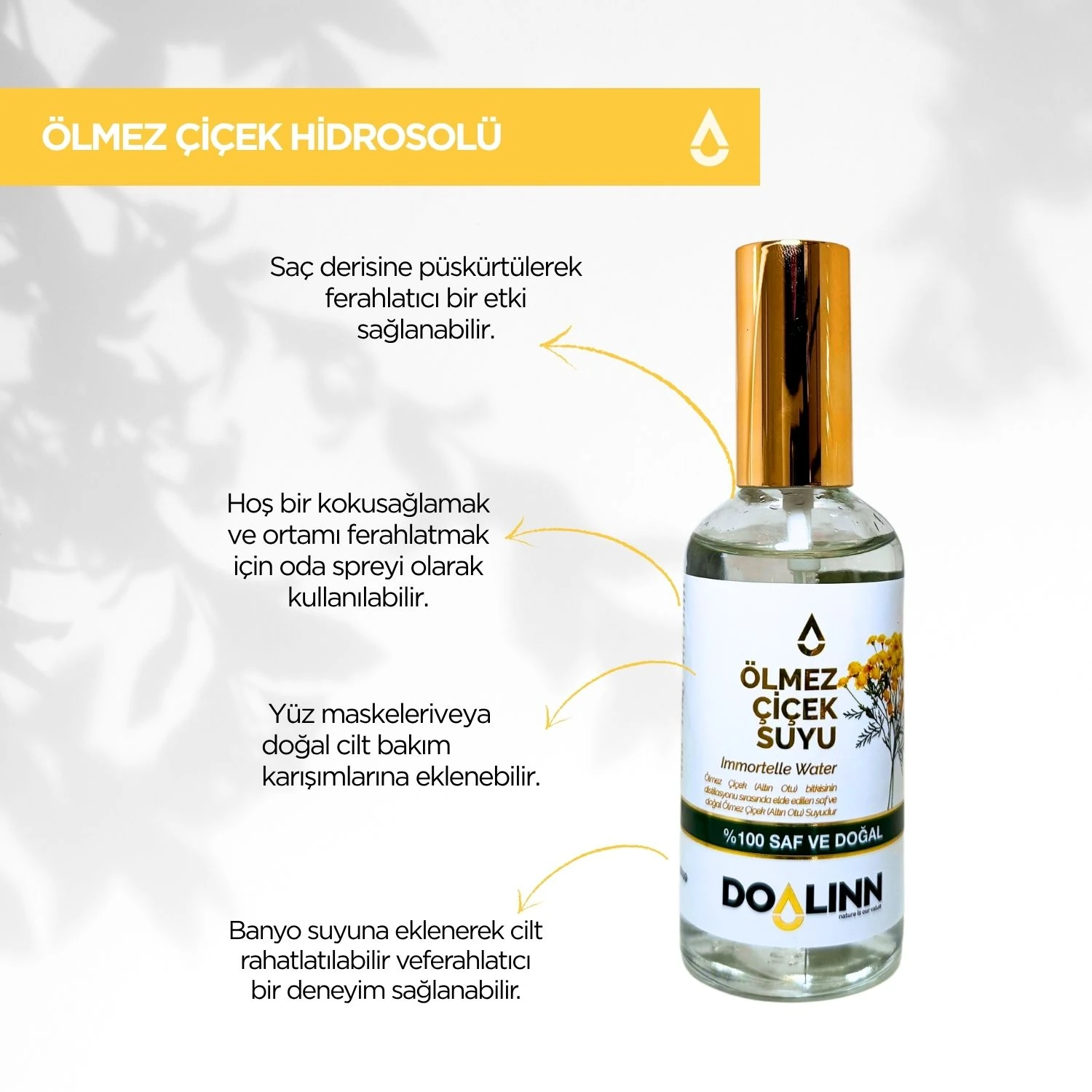 Ölmez Çiçek (Altınotu) Hidrosolü (Helichrysum italicum) 100 ml.