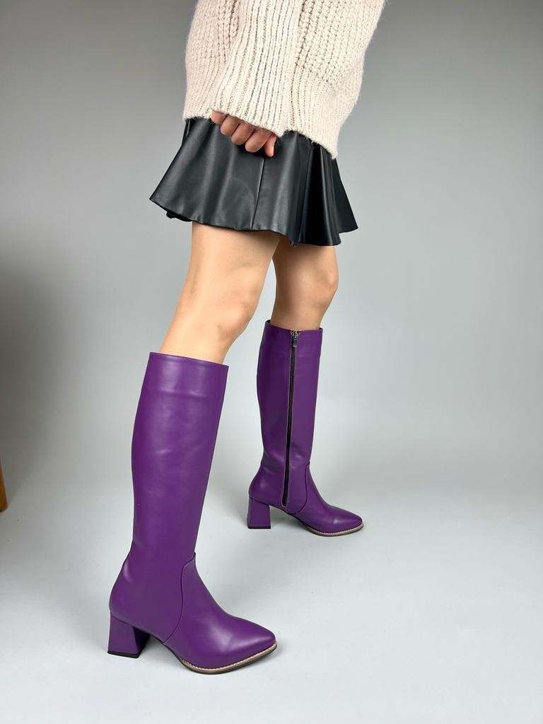 Renas Model Kısa Topuk  Kadın Çizme - Mor