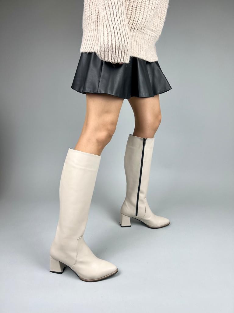 Renas Model Kısa Topuk  Kadın Çizme - Krem