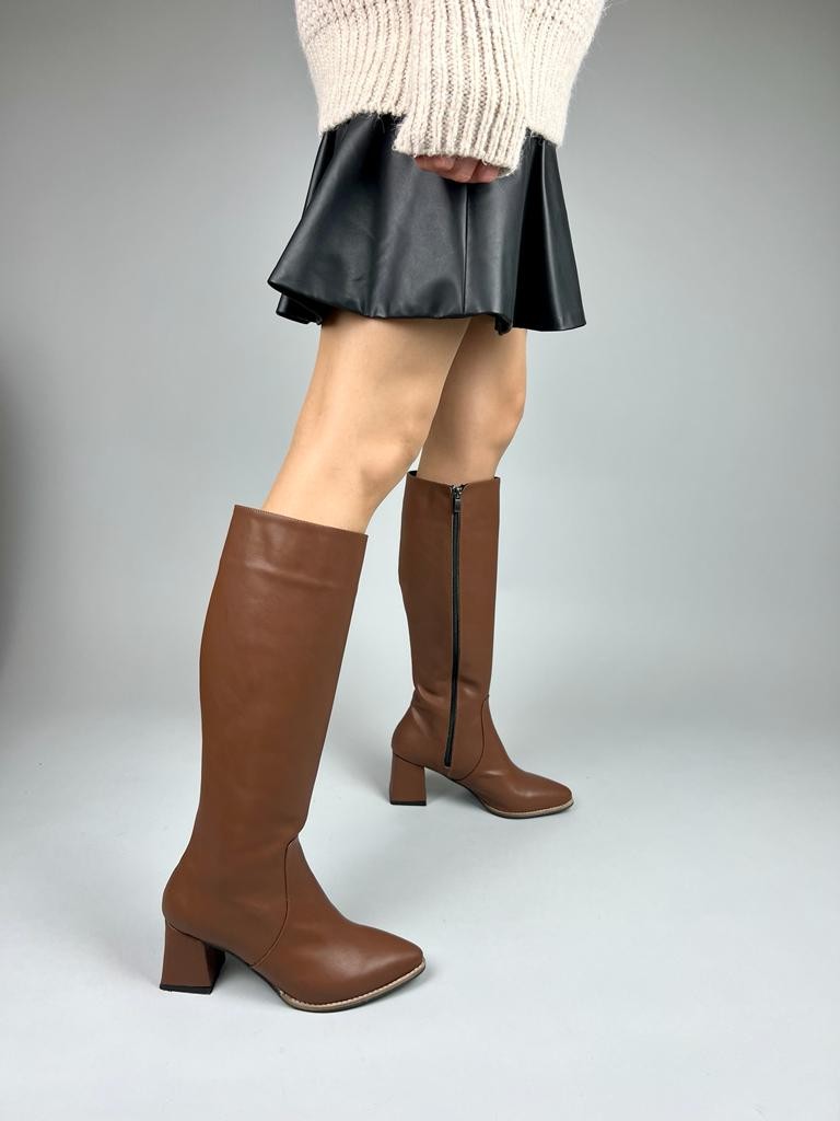 Renas Model Kısa Topuk  Kadın Çizme - Kahverengi