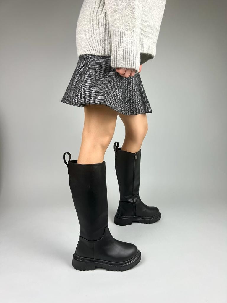 Siena Model Deri Çekme Günlük Kadın Çizme - Siyah