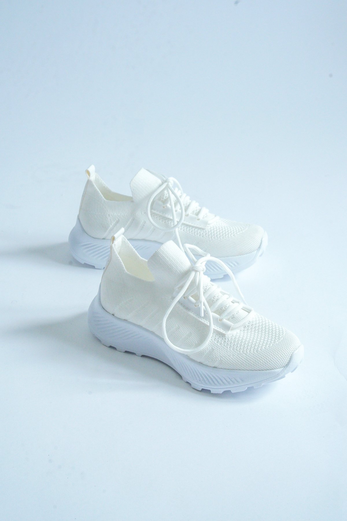 Kate Model Triko Bağcıklı Kadın Spor Ayakkabı - Beyaz