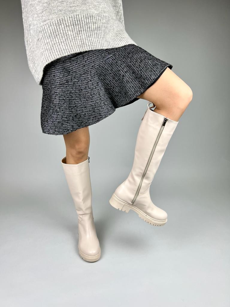 Siena Model Deri Çekme Günlük Kadın Çizme - Krem