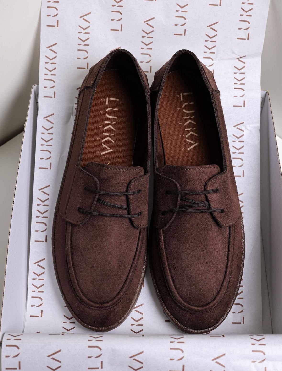 Süet Bağcıklı Loafer Ayakkabı - Kahve