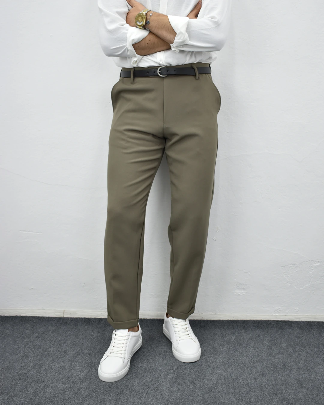 Kalın Kumaş Duble Paça Pantolon - Yeşil