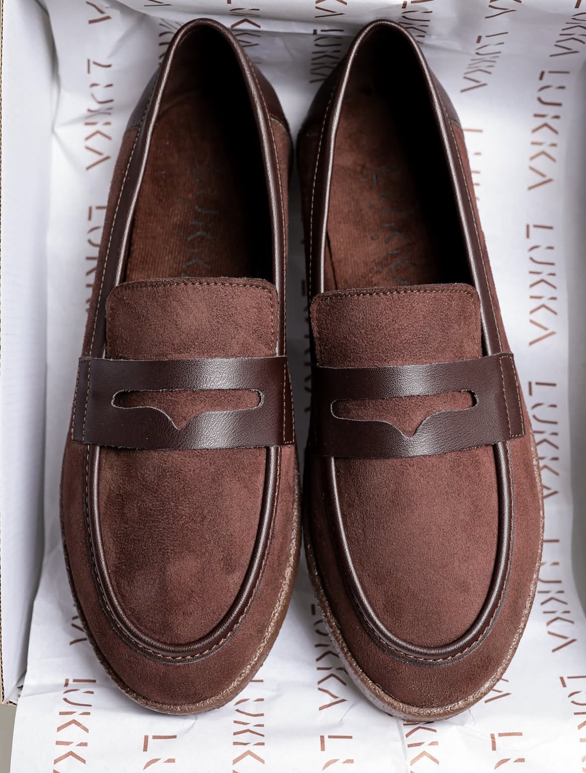 Süet Çizgili Loafer - Kahve