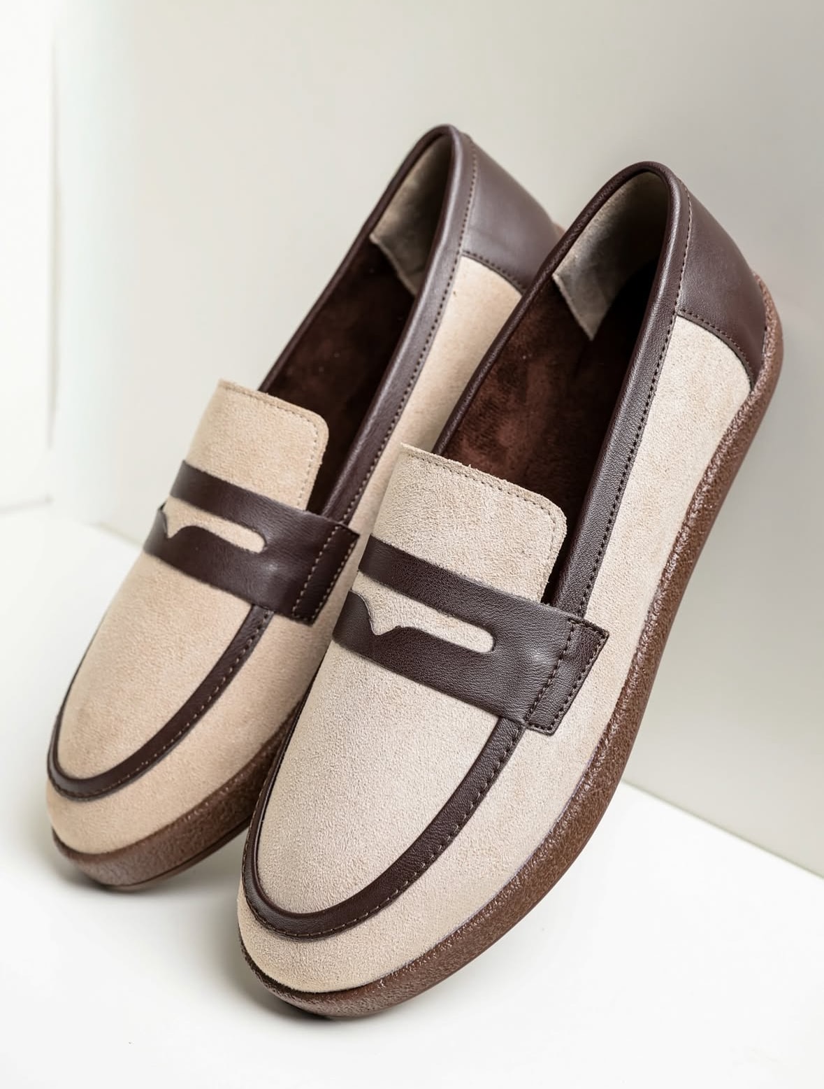 Süet Çizgili Loafer - Krem
