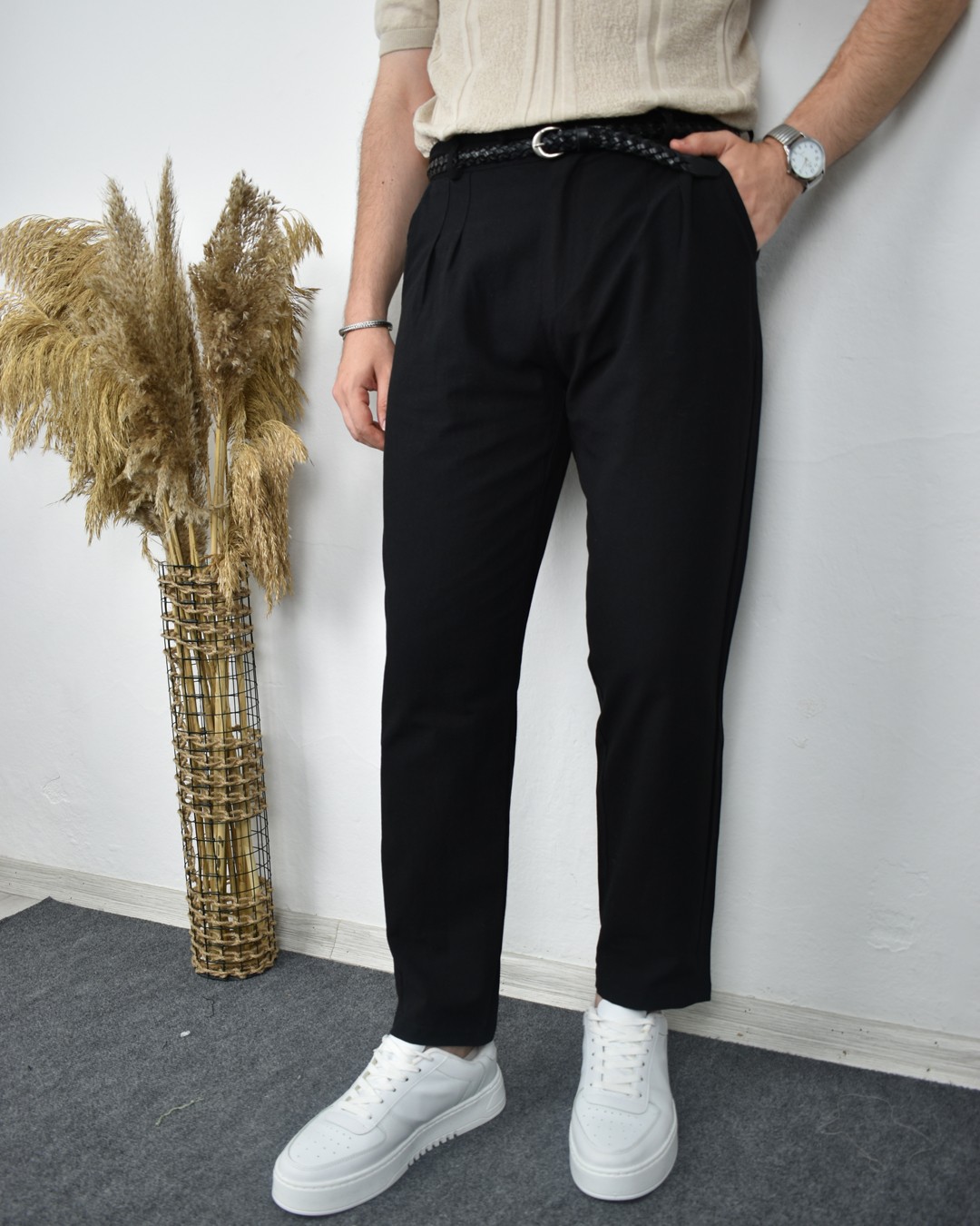 Boyfriend Keten Pantolon - Siyah