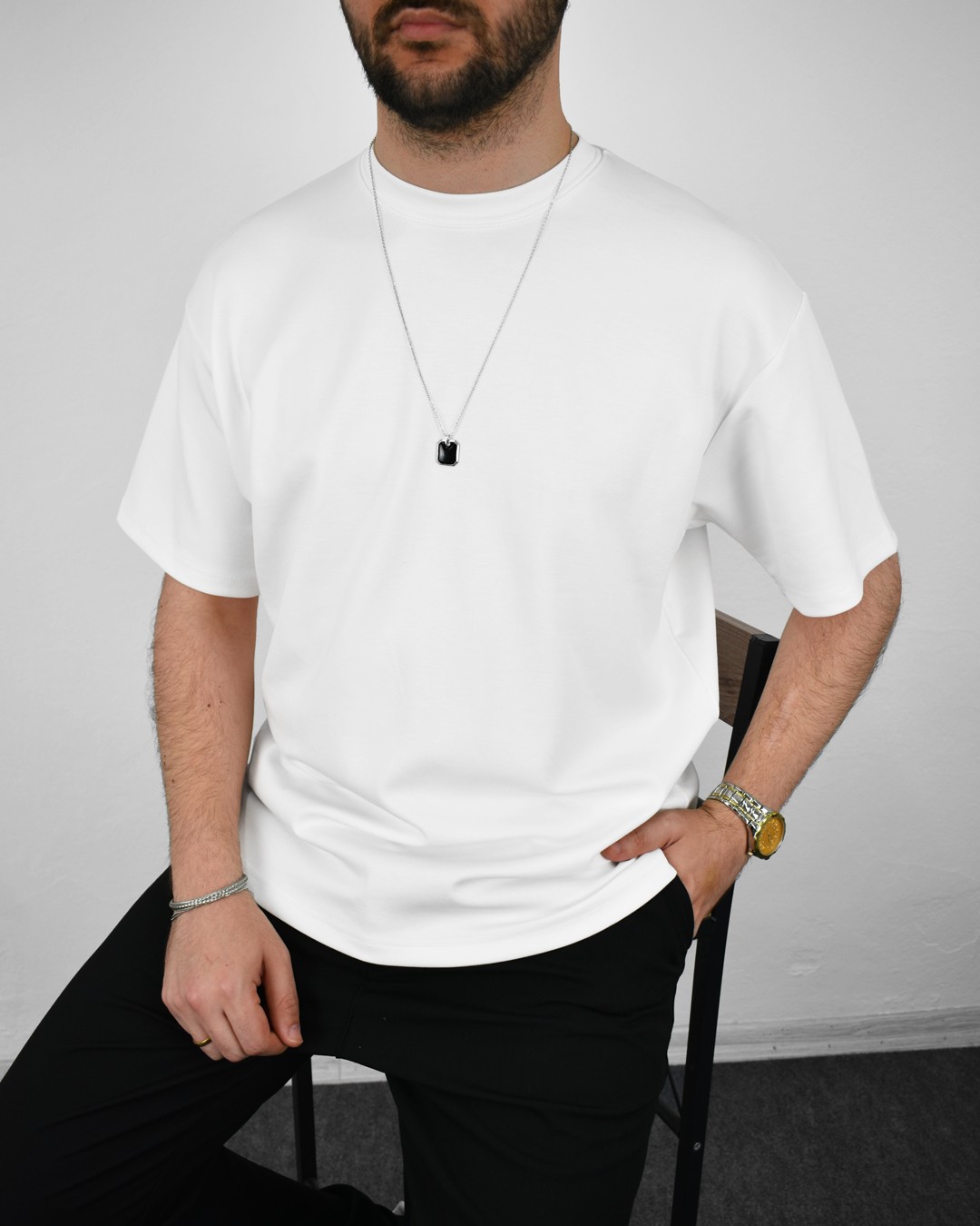 Oversize Doubleface Tshirt - Beyaz