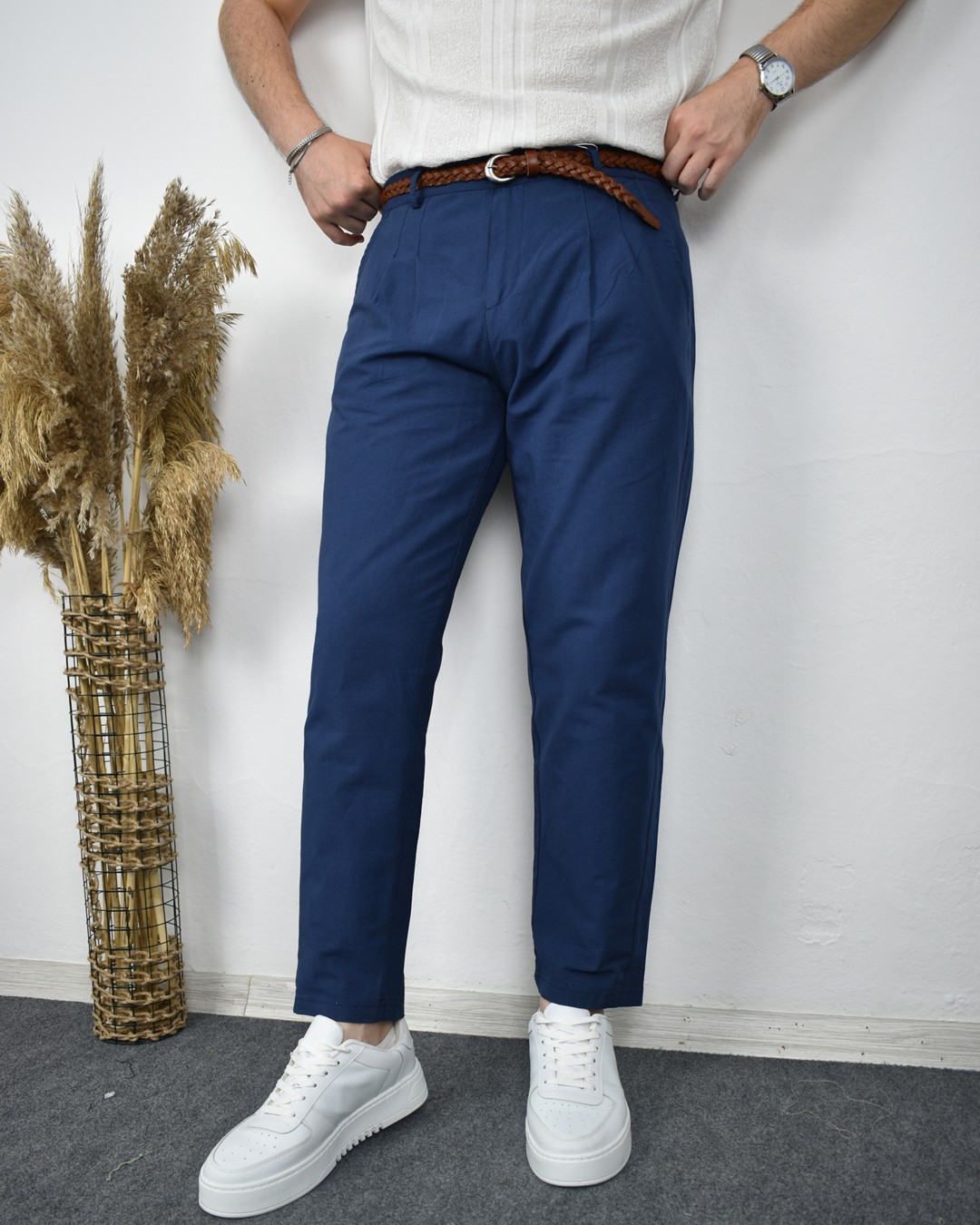 Boyfriend Keten Pantolon - Lacivert