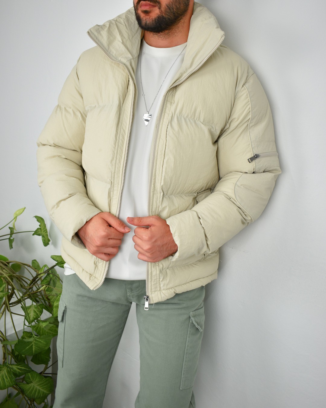 Şişme Mont - Krem