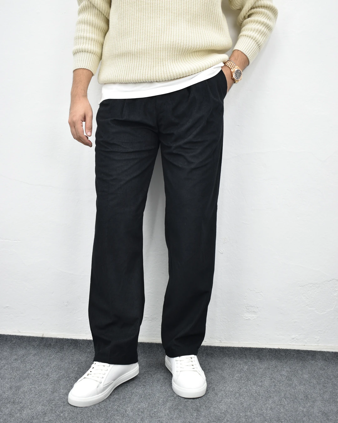 Fitilli Kadife Baggy Pantolon - Siyah