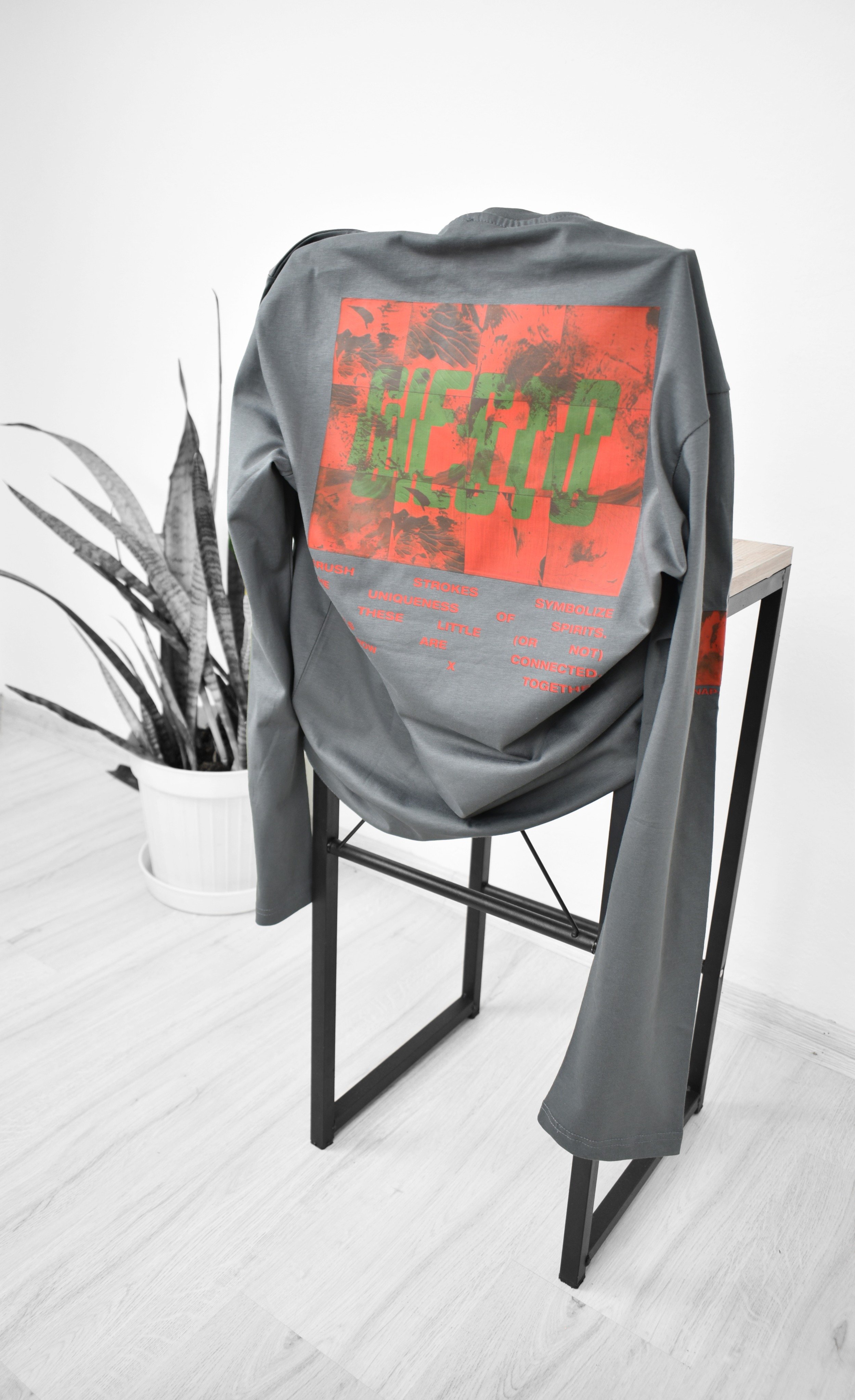 Oversize Desenli Sweatshirt - Gri