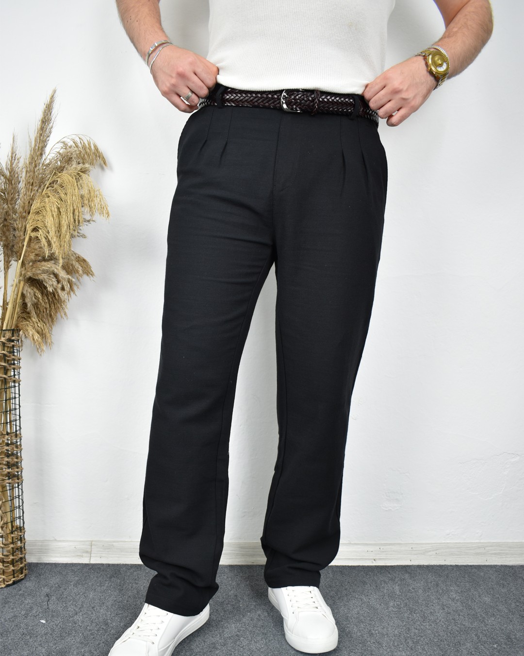 Keten Baggy Pantolon - Siyah