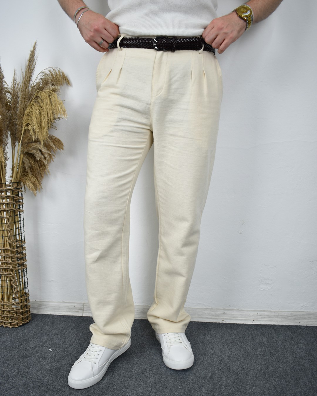 Keten Baggy Pantolon - Krem