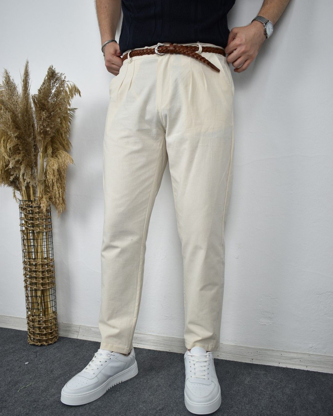 Boyfriend Keten Pantolon - Krem