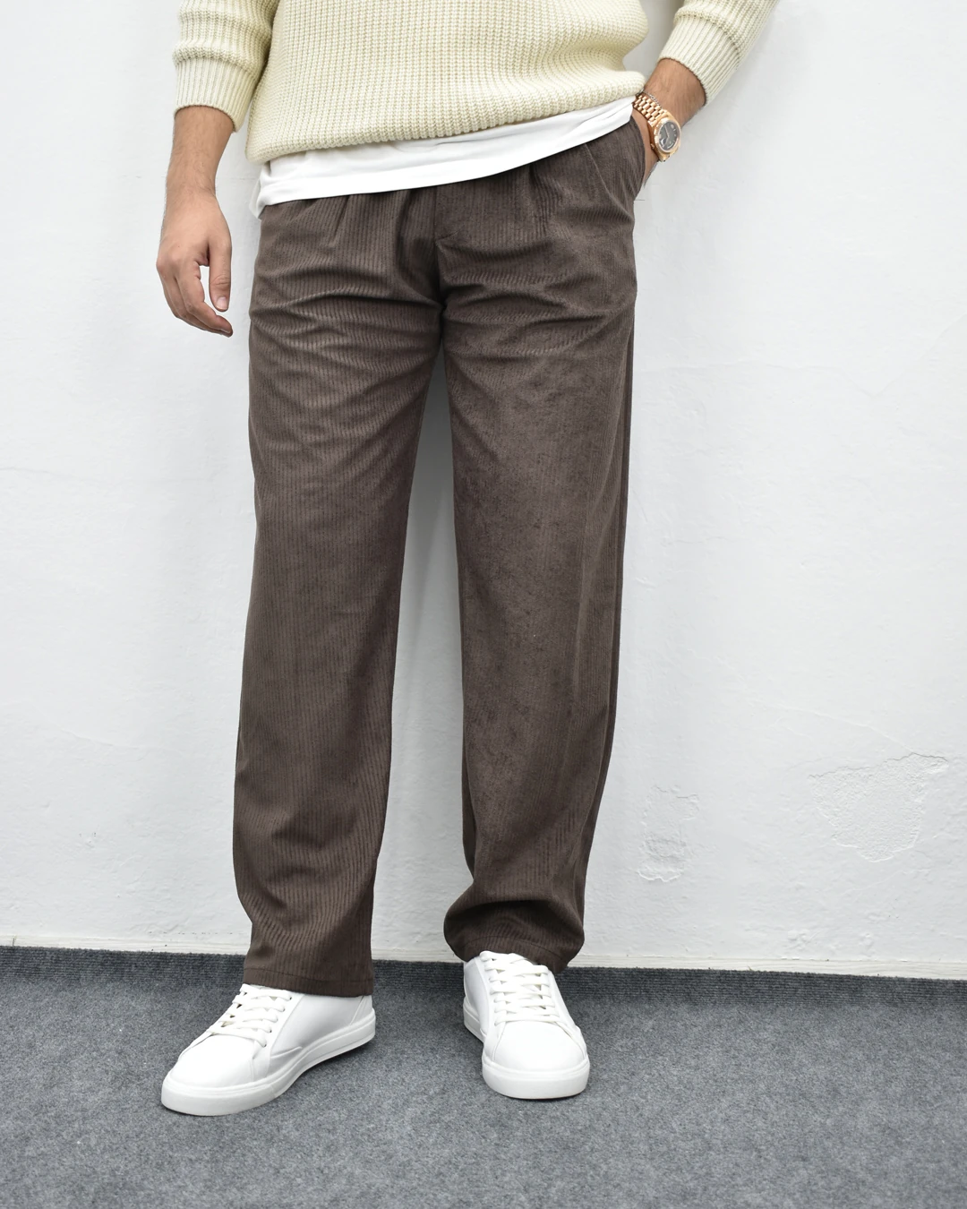 Fitilli Kadife Baggy Pantolon - Kahve