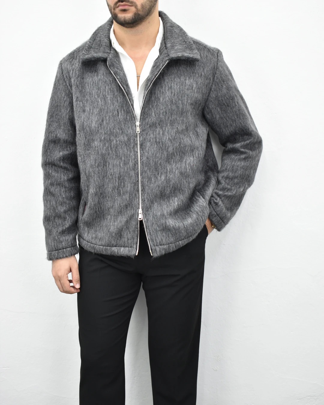 Tüylü Premium Ceket - Siyah
