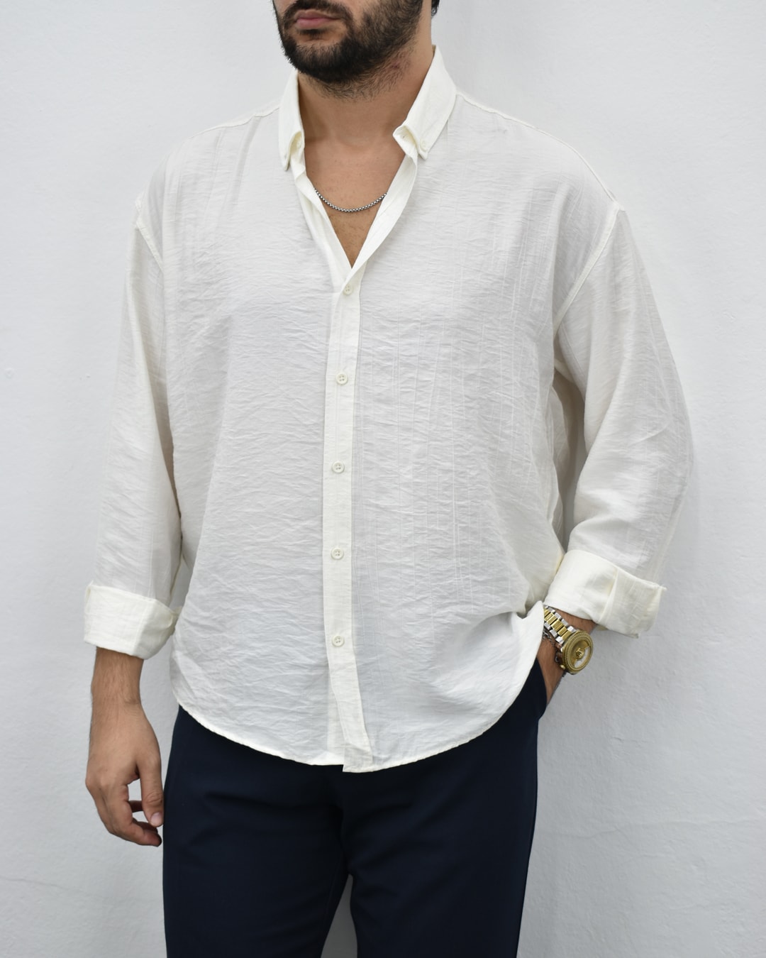 Aerobin Desenli Gömlek - Beyaz