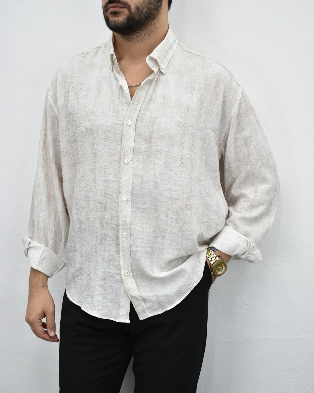 Aerobin Desenli Gömlek - Krem