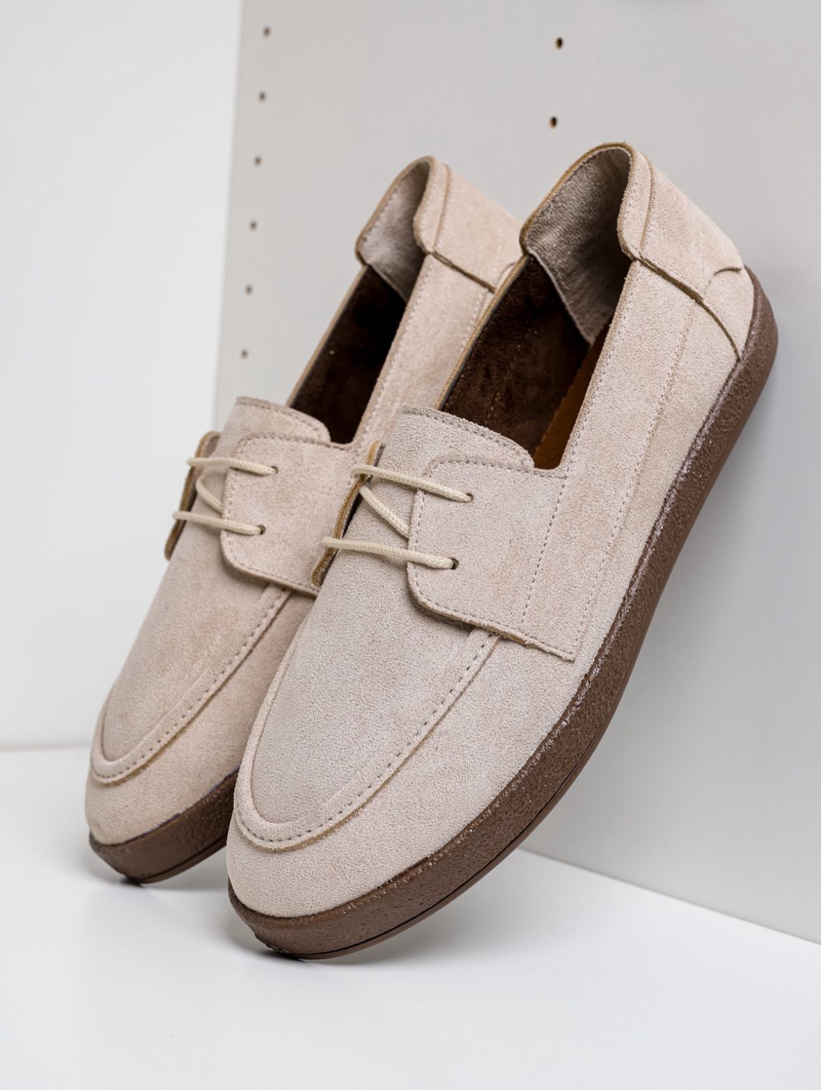 Süet Bağcıklı Loafer Ayakkabı - Krem