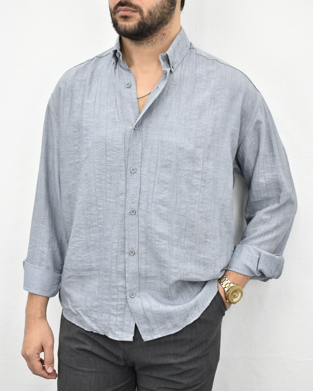 Aerobin Desenli Gömlek - Gri