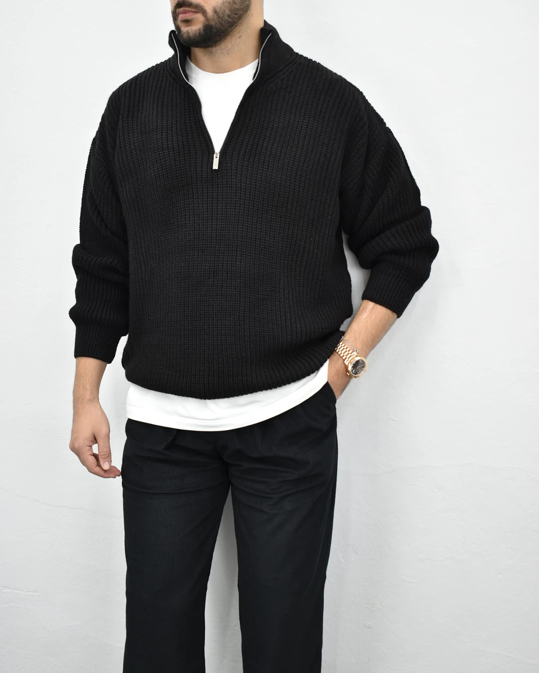 Fermuarlı Kazak - Siyah