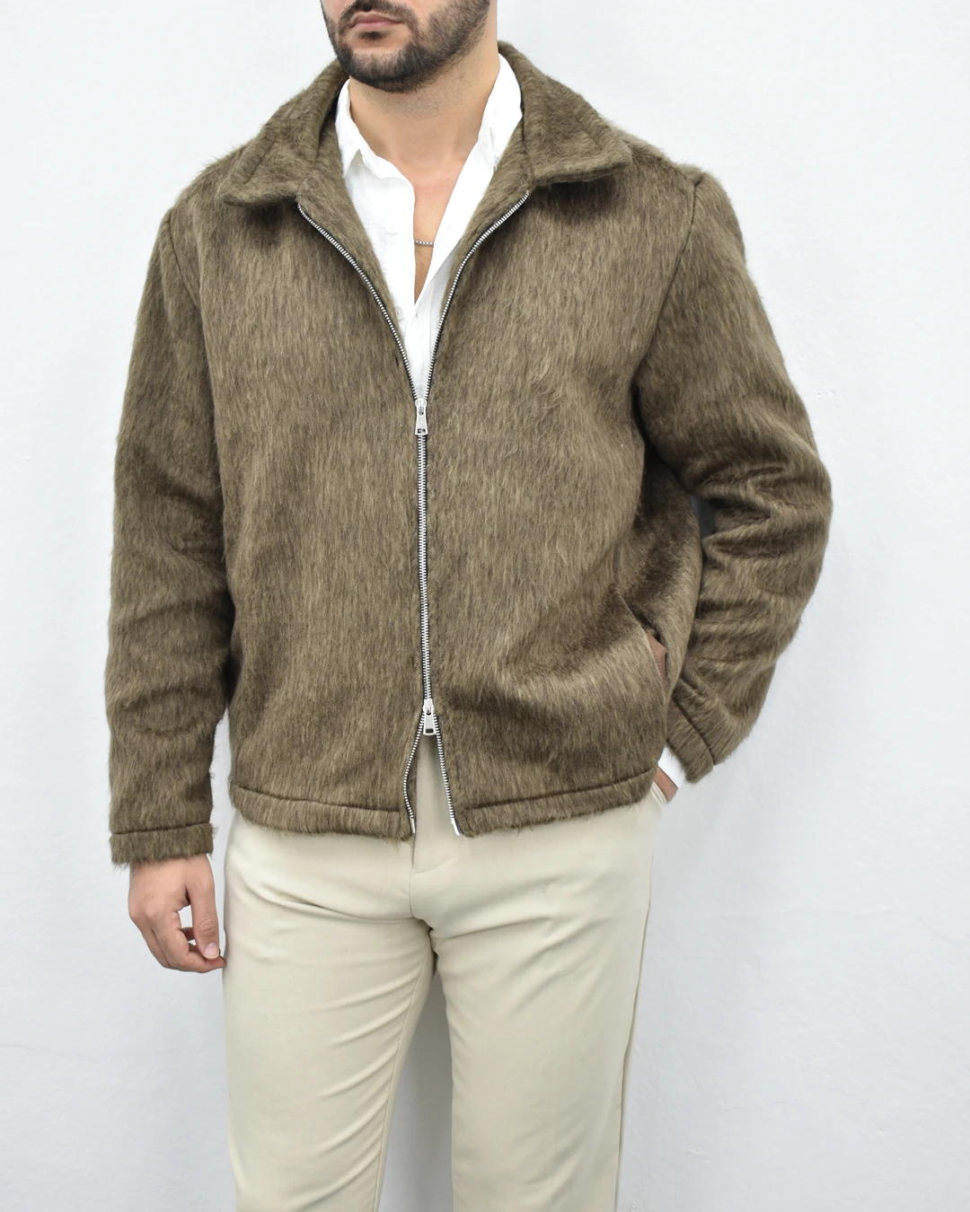 Tüylü Premium Ceket - Kahve