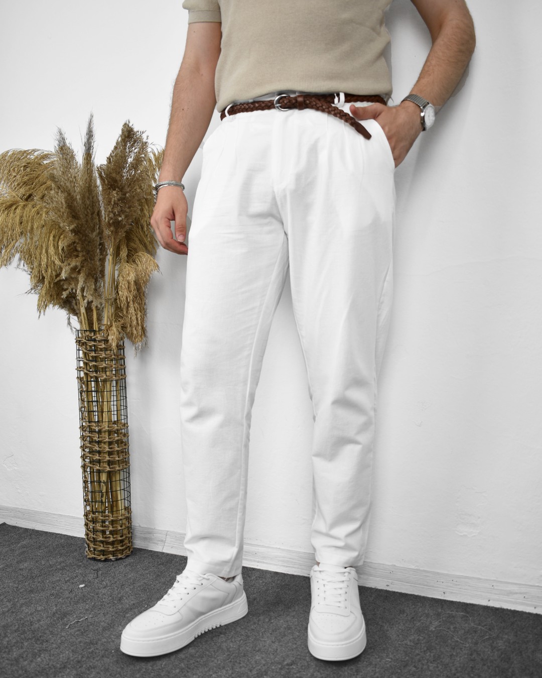 Boyfriend Keten Pantolon - Beyaz