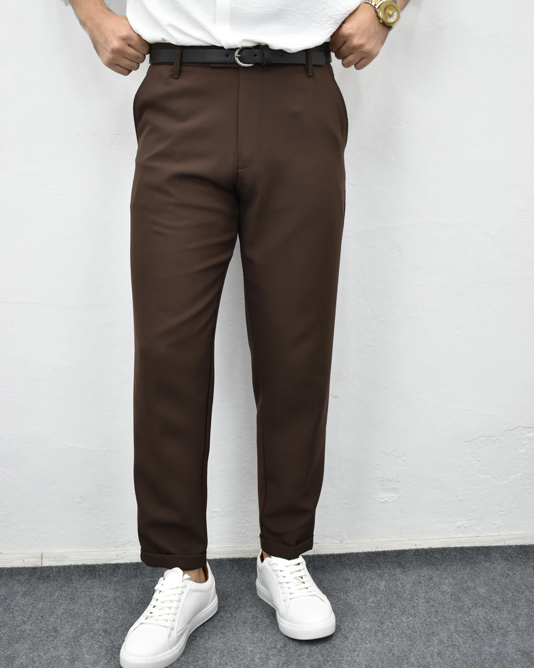 Kalın Kumaş Duble Paça Pantolon - Kahve