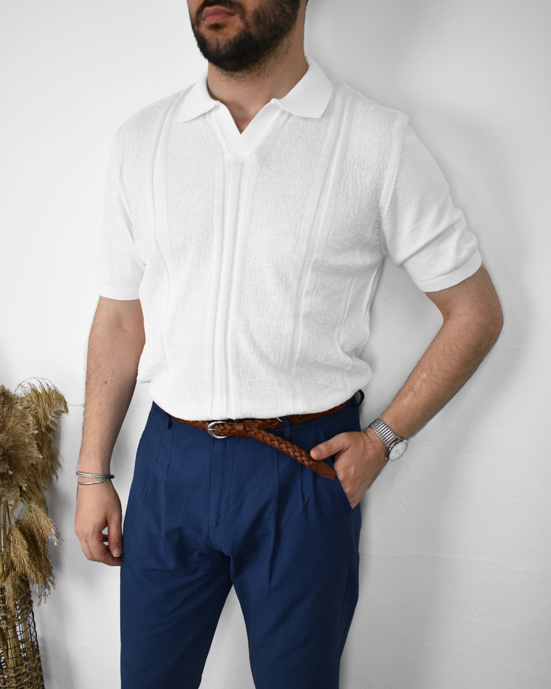 Polo Yaka Triko - Beyaz