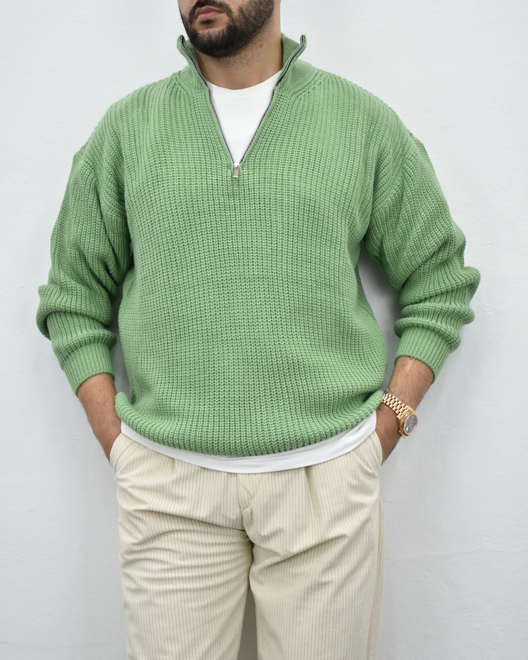 Fermuarlı Kazak - Yeşil