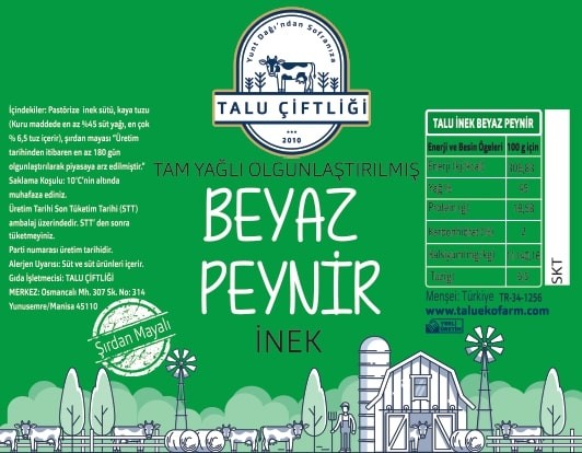 Jersey İnek Sütlü Beyaz Peyniri 400-450 Gr - Talu Çiftliği
