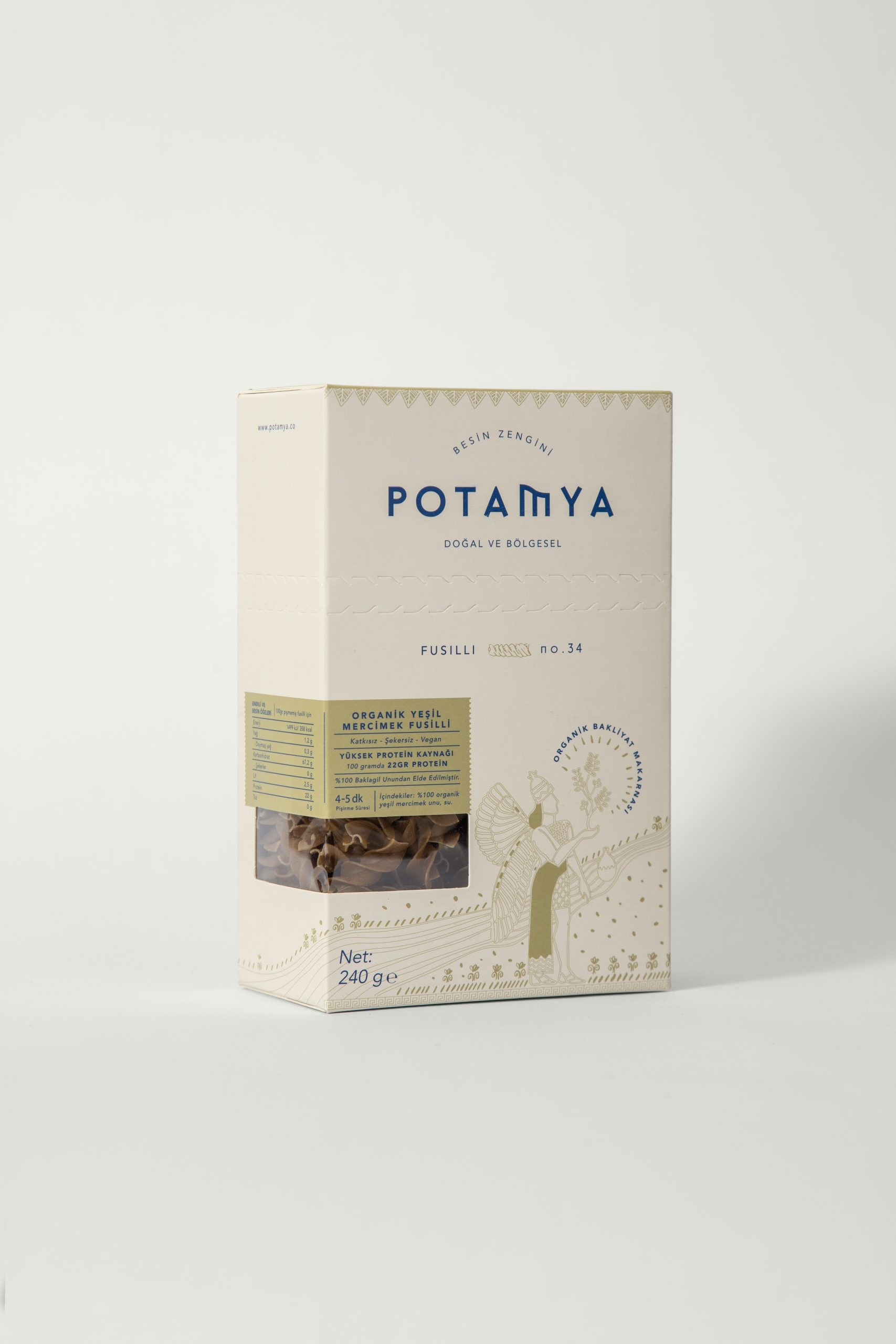 Organik Yeşil Mercimekli Fusilli (makarna) 240 Gr - Potamya