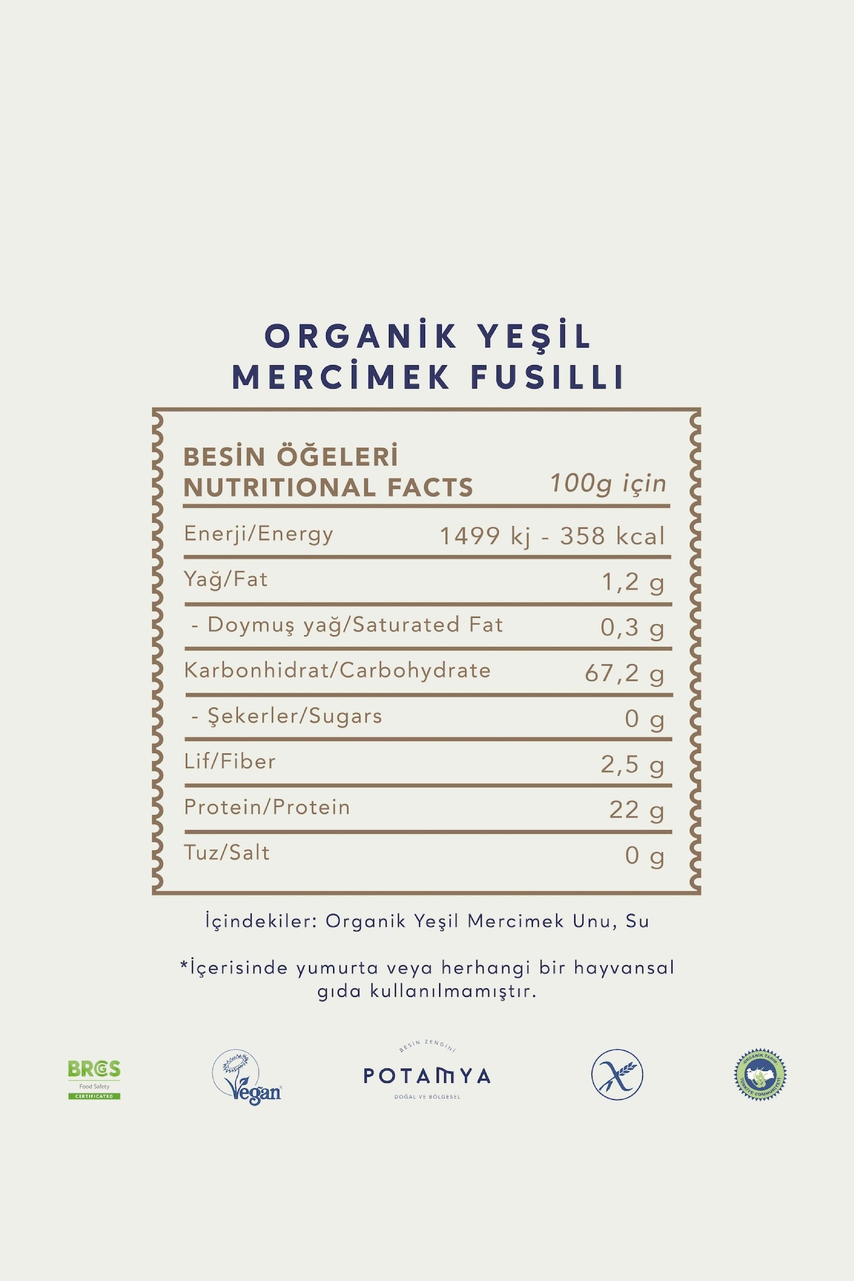 Organik Yeşil Mercimekli Fusilli (makarna) 240 Gr - Potamya