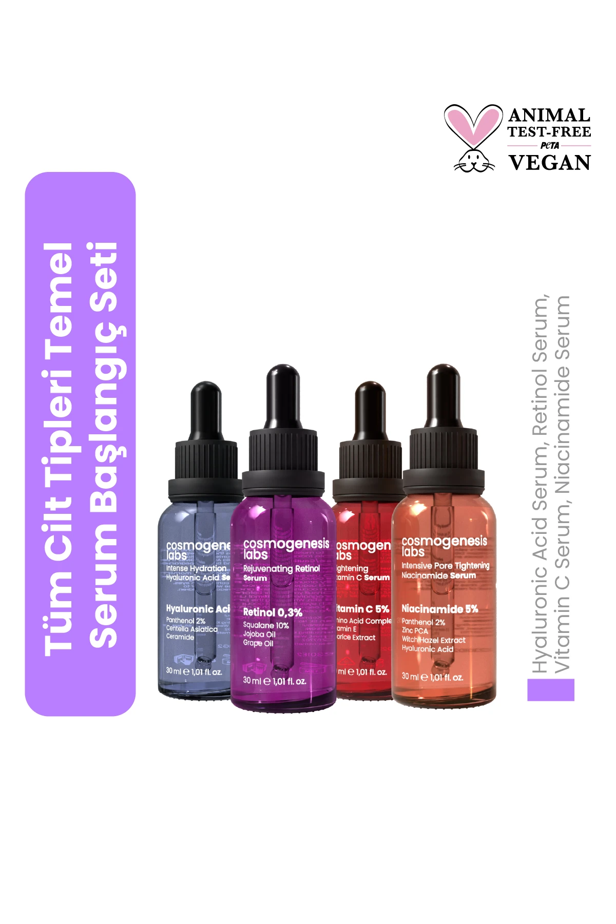 Tüm Cilt Tipleri Temel Serum Başlangıç Seti Vegan