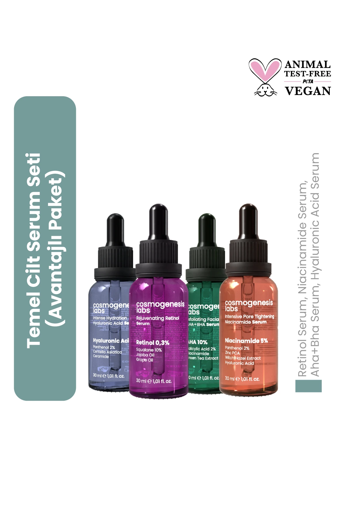 Temel 4'lü Cilt Serum Seti Vegan (Avantajlı Paket)