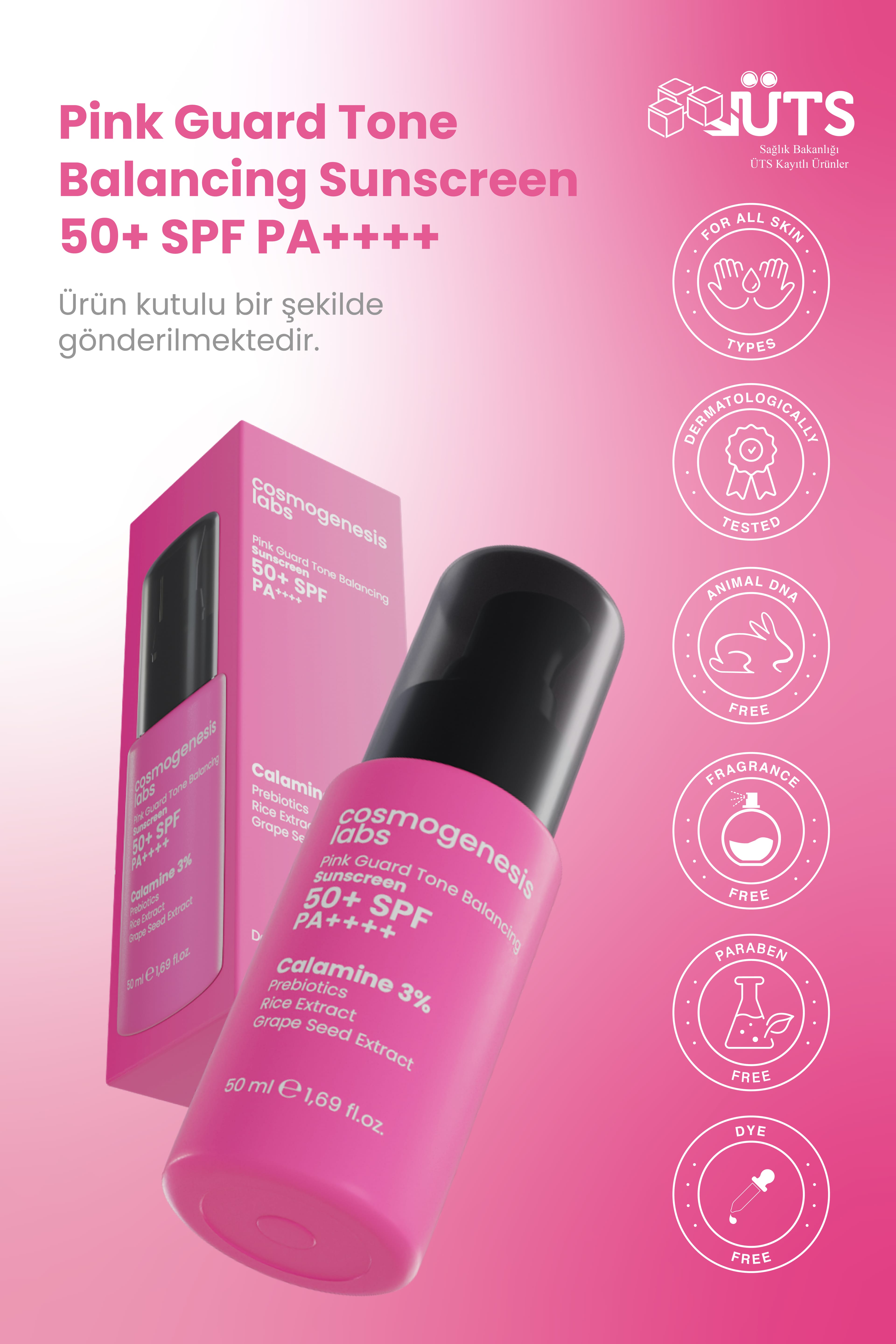 Pembe Yüz Güneş Kremi 50ml - Su Bazlı Spf 50 Ultra Koruyucu Ton Eşitleyici Vegan (Hassas Ciltler)