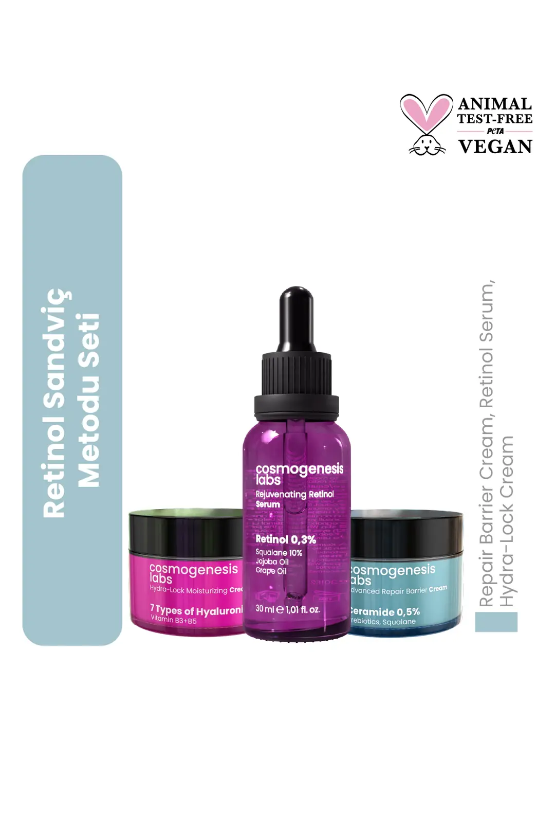 Cosmogenesis Labs Retinol Sandviç Metodu Vegan Cilt Bakım Seti l