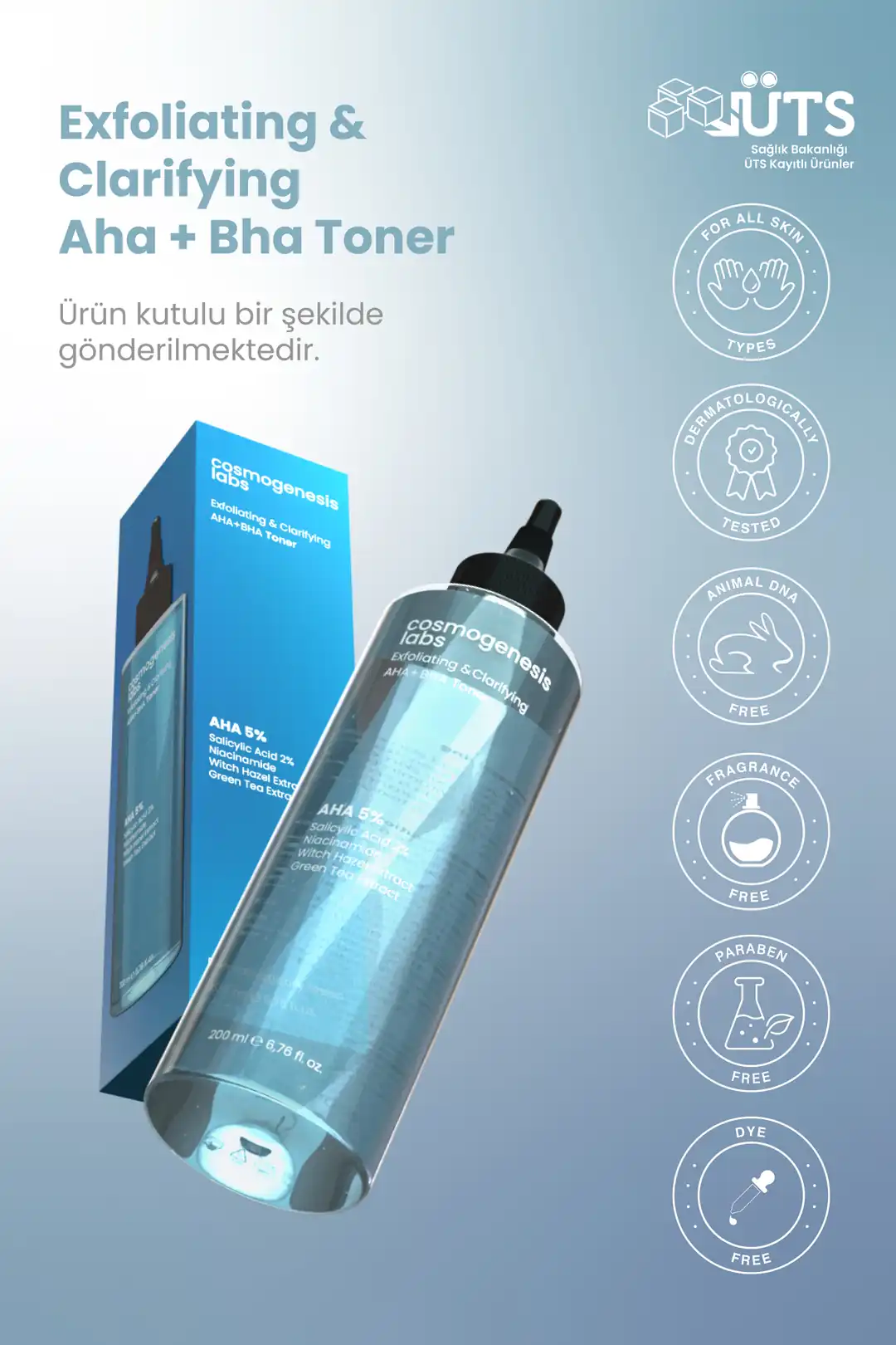 Peeling Etkili Tonik 200ml - %5 AHA %2 BHA Arındırıcı Gözenek