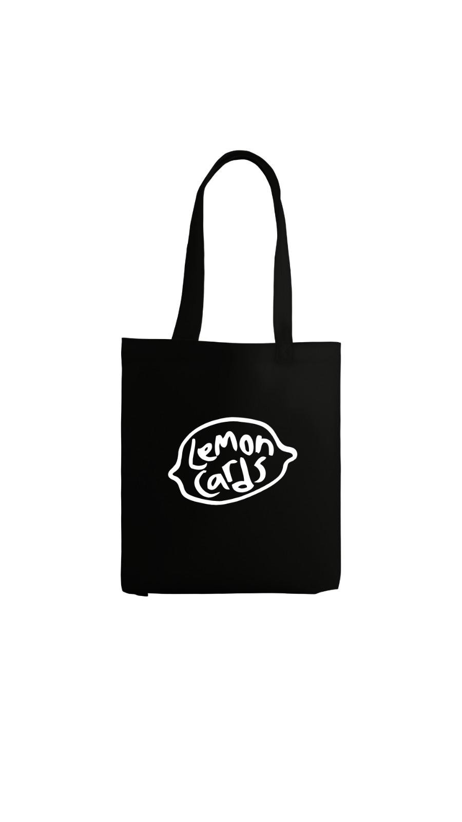 Lemon Cards logolu siyah bez çanta