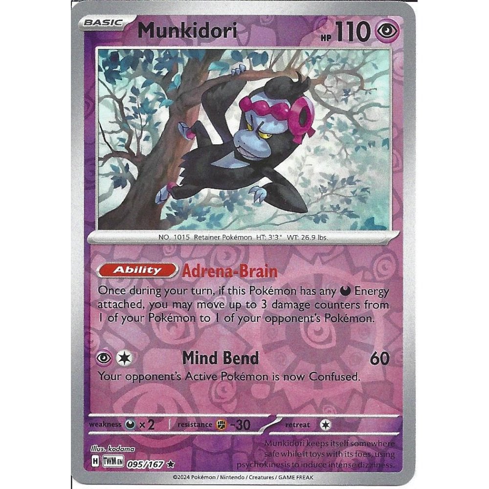 Pokemon Lotto Carte Twilight Masquerade: Munkidori, Fezandipiti, Okidogi - Set Di 3 Carte Olografiche Rare (095/167, 111/167)