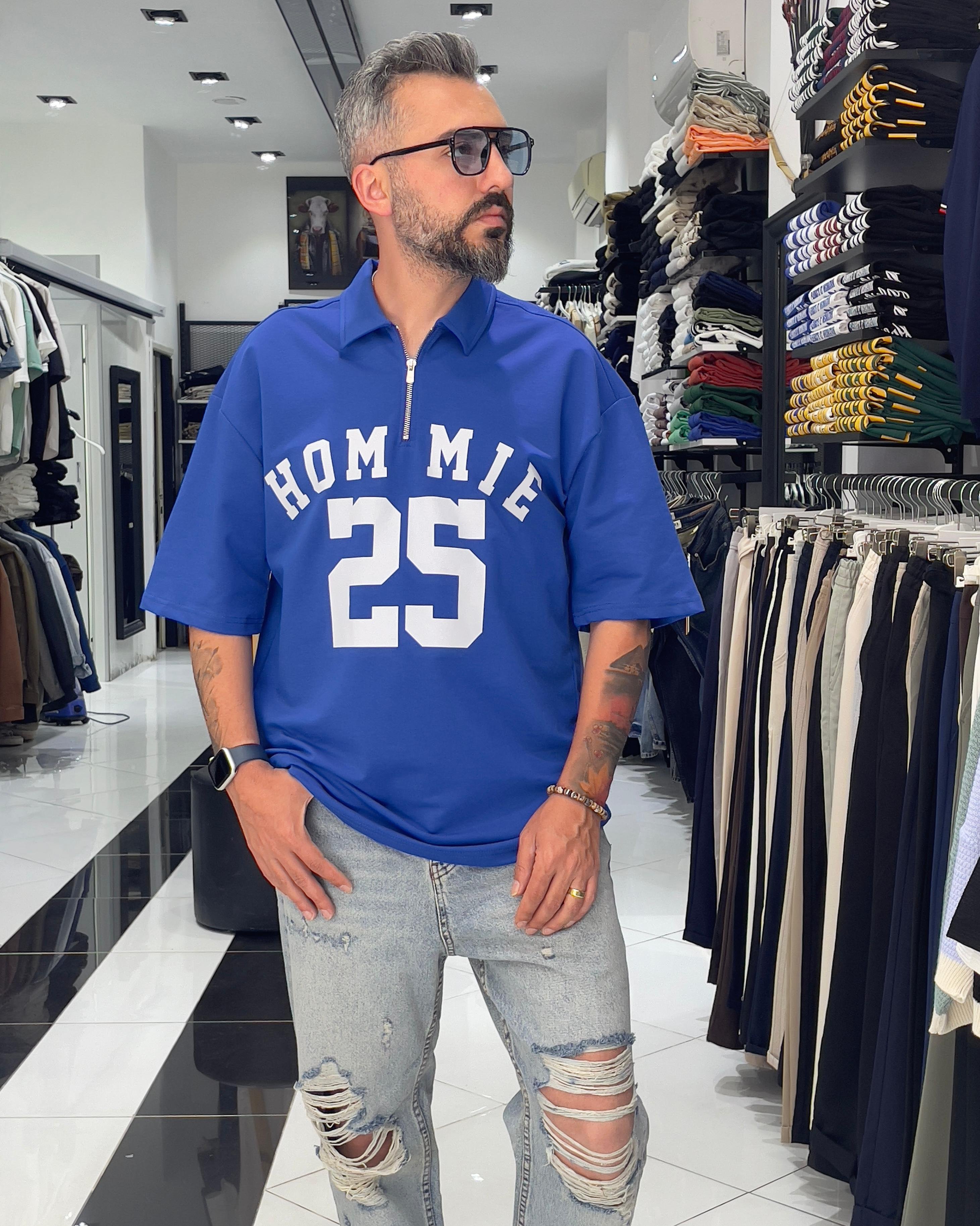 Hommie Baskili Oversize Erkek Polo Yaka T-Shirt