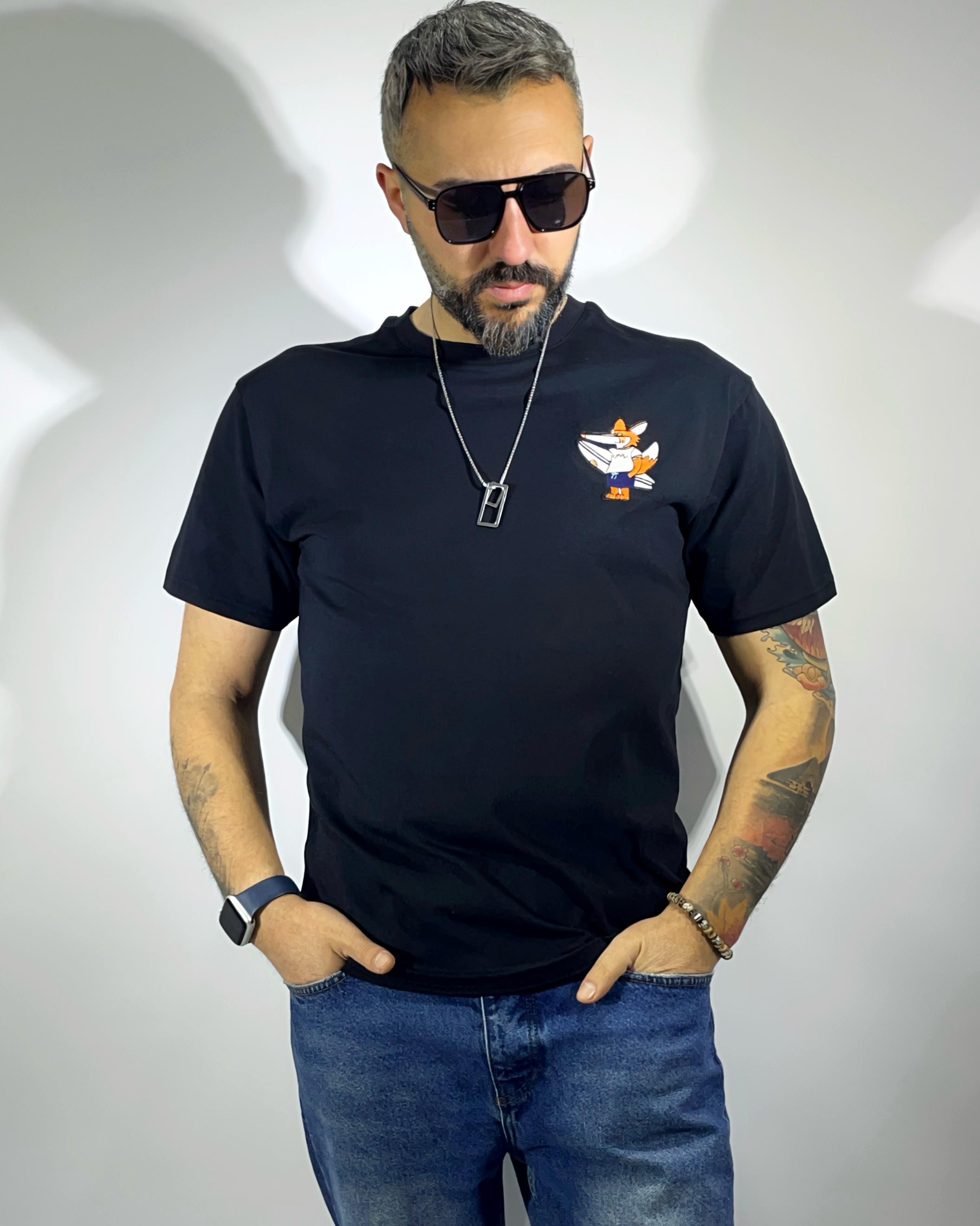 Tilki Figürlü Slim Fit Erkek Tişört | Higo Man