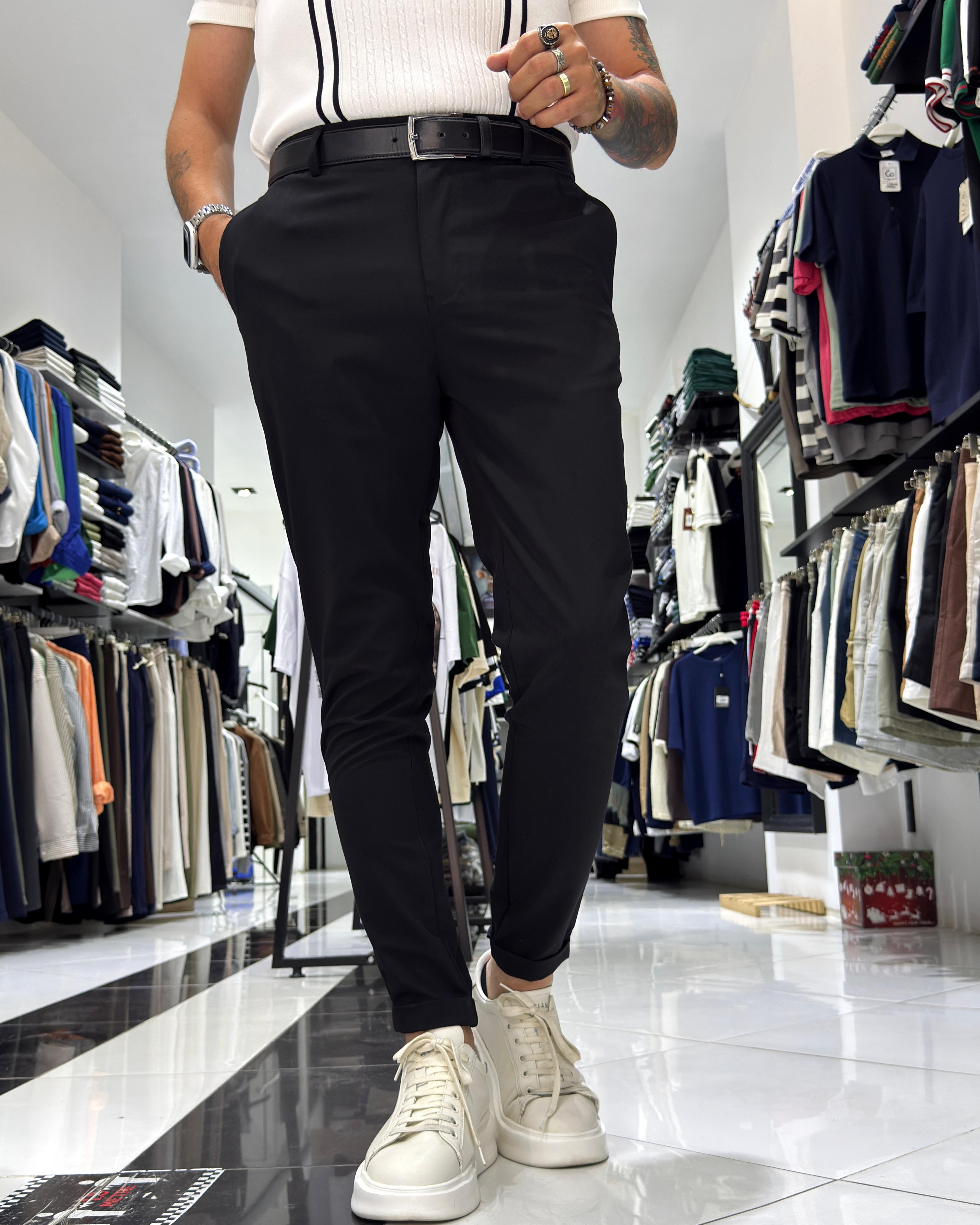 Kırışmaz Kumaş Slim Fit Erkek Pantolon - siyah