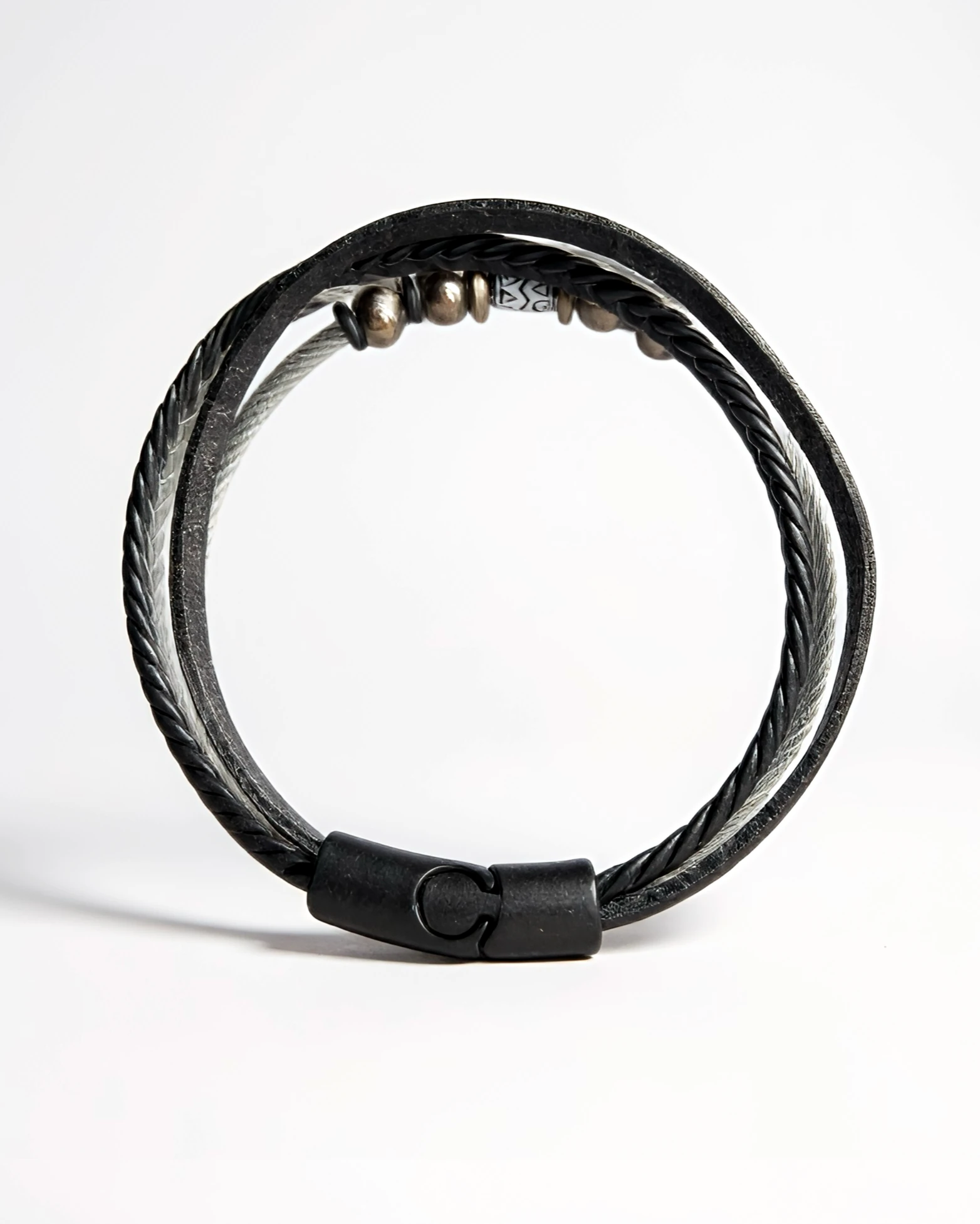 Midnight Forge Çelik Deri Erkek Bileklik